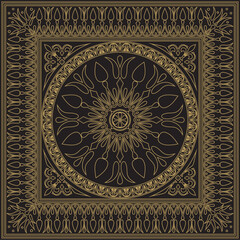Vector gold and black classic Greek square ornament. Rectangle of Ancient Greece and Roman Empire. Byzantine painting of walls, floors and ceilings. Decoration of European palaces.
