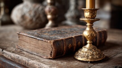 old book candle antique gold