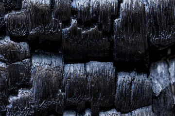 Close-Up of Charred Wood Texture After Burning