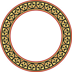 Vector round colored border, frame, Pompeii ring. Circle Neopolitan ornament. Art of Ancient Rome.
