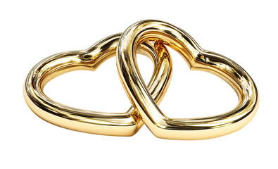 Naklejka premium Two golden heart rings linked together isolated on transparent background