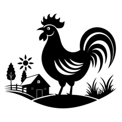 Crowing Rooster Silhouette - Farm Style