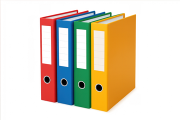 Four colorful binders standing on transparent background