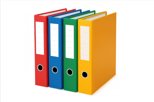 Four colorful binders standing on transparent background