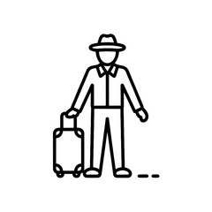 Traveler with Suitcase Line Art Icon