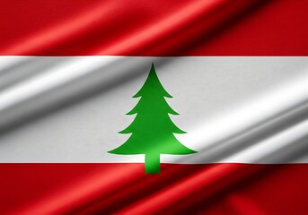 Detailed Lebanese Flag with Green Cedar Tree on Red, White, and Red Stripes