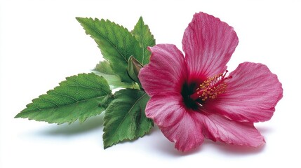 Stunning Pink Hibiscus Flower with Lush Green Leaves