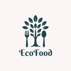 logo design combination of spoon fork and tree, logo for healthy food, herbal, nutrition, health, symbol, icon, idea, creative. eco food, organic restaurant logo