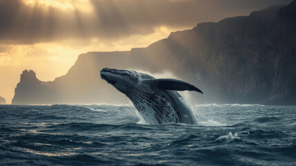 Humpback Whale Breaching in the Ocean