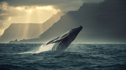 Humpback Whale Breaching in the Ocean