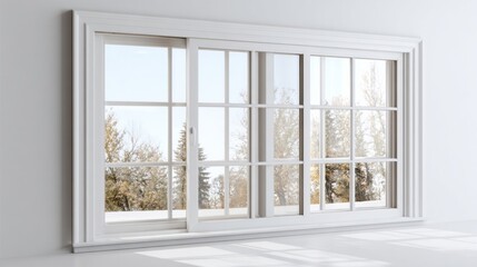 Modern White Sliding Window with Autumnal View