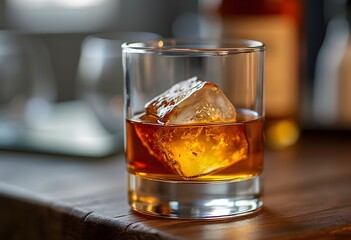  Amber Elixir: Whiskey on the Rocks, Golden Hour Glow.