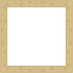 Vector golden square classic byzantine ornament. Rectangle, border, Ancient Greece, Eastern Roman Empire frame. Decoration of the Russian Orthodox Church
