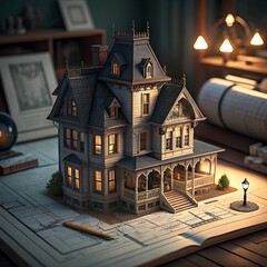 Detailed Architectural Model of an Old Victorian Mansion Ready for Blueprint Creation