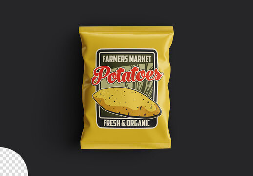 Snack Bag Mockup Food Product Packaging Flatlay Isolated