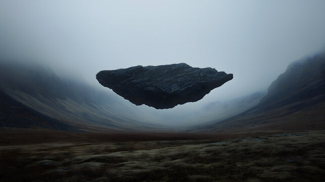 Surreal floating island makes one feel awe. ethereal landscape inspires sense of wonder and mystery, embracing impossible