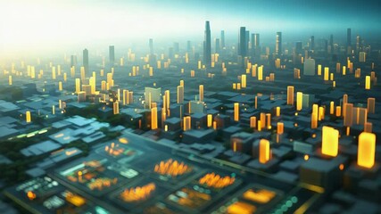 Futuristic interface displaying data over cityscape at night - Powered by Adobe