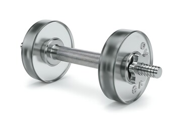 Obraz premium A sleek silver dumbbell, representing strength and weightlifting, on a clean white background.