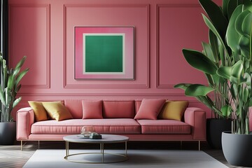 Minimalist interior pink and green design