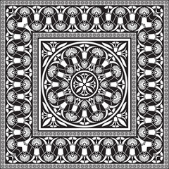 Vector black monochrome classic Greek square ornament. Rectangle of Ancient Greece and Roman Empire. Byzantine painting of walls, floors and ceilings. Decoration of European palaces.
