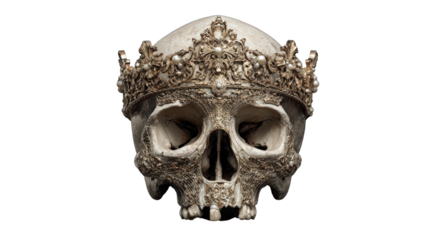 Skull with Ornate Gold Crown Isolated on Black Background - Macabre Still Life with Royal Symbolism and Intricate Detail for Gothic Themes