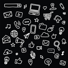 Internet of thing social media IT doodle art vector isolated in black background