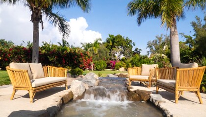 Tranquil oasis with flowing water feature