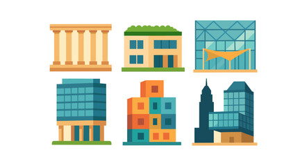 Obraz premium Architecture, building flat icon set. urban, structure, real estate flat icons collection