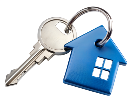 house key with house isolated on white background. PNG Transparent file type with high definition quality And vibrant color grading Available. - Powered by Adobe