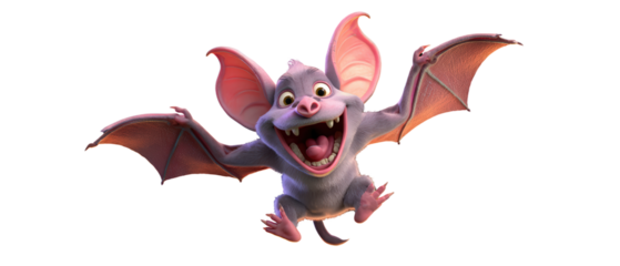 Cartoon Bat with Open Mouth and Spread Wings Isolated on Black - Cute and Playful Illustration of a Flying Mammal for Children's Content