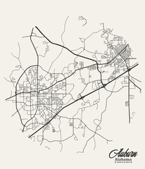 Art & Illustration Abstract vector map of Auburn, Alabama, United States, with color combination for wall poster and home