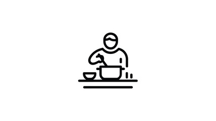 Simple line art icon of a person stirring ingredients in a bowl