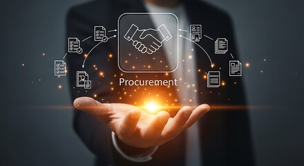 A modern concept of business innovation and automation, illustrating how a single, central hub can manage all stages of procurement and supply chain.