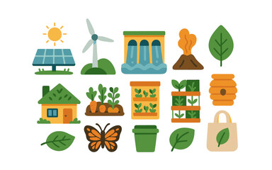Eco-friendly line icon set. renewable energy, sustainable living line collection