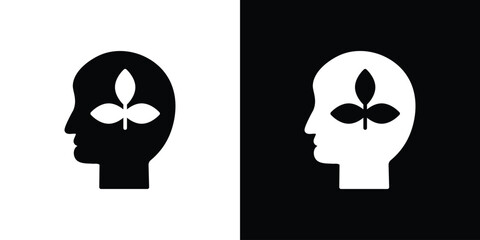 Think green icons set. Black and white silhouette collection