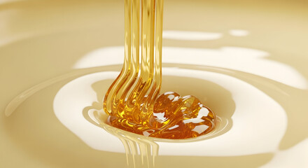 Golden honey pouring with a delicate and sweet cascade creates a luminous fluid texture and smooth
