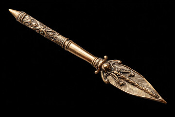Ornate golden ceremonial dagger isolated on black background detailed craftsmanship ancient design