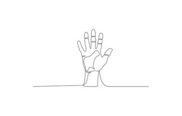 One Human Hand Open Black and White – Minimal Continuous Line Drawing