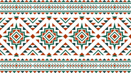 Aztec ethnic seamless pattern green and red. Vector ethnic illustration. Illustration for fabric print, background, tribal, ethnic.