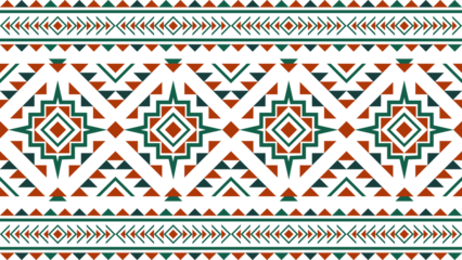 Aztec ethnic seamless pattern green and red. Vector ethnic illustration. Illustration for fabric print, background, tribal, ethnic.