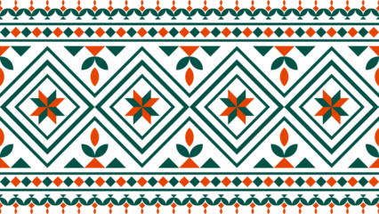 Aztec ethnic seamless pattern green and red. Vector ethnic illustration. Illustration for fabric print, background, tribal, ethnic.