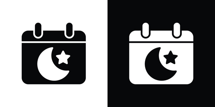 Ramadan calendar icons set. Black and white silhouette collection
