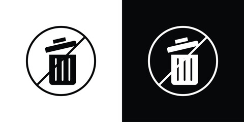 No trash icons set. Black and white silhouette collection