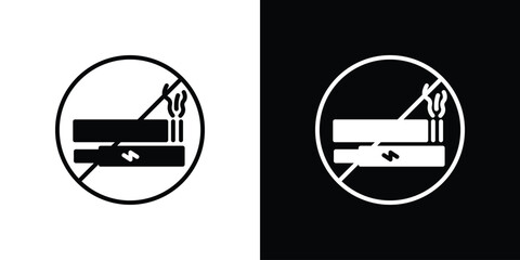No smoking including electronic cigarettes signs set. Black and white silhouette collection