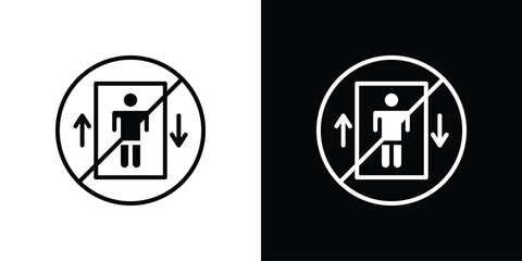 No elevator signs set. Black and white silhouette collection