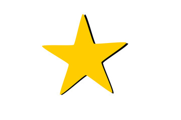 Yellow five point star shape with black shadow for stickers, highlights, posters, icons, and creative decorative graphics