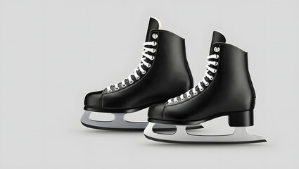 "Black Leather Ice Skates Side Profile on Light Grey Background &ndash; Product Photography for Branding and Mockup Use"