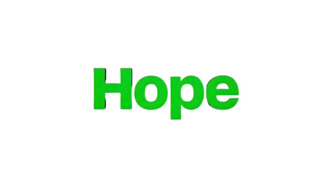 Vibrant green 'Hope' lettering radiates positivity and optimism, perfect for motivational designs and inspiring messages, a symbol of faith and resilience