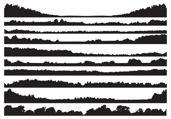 Obraz premium Diverse natural landscape silhouettes collection for artistic and design projects white background