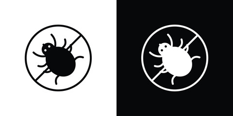 Mite in the prohibition signs set. Black and white silhouette collection